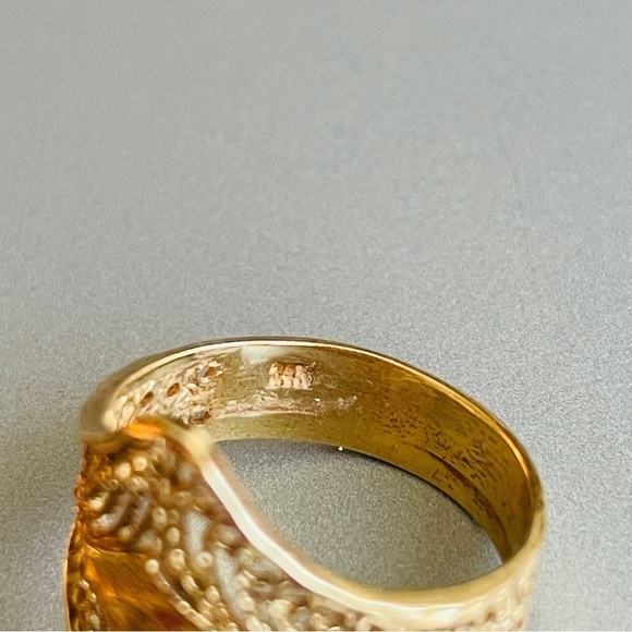 14k Gold Diamond Cut OpenWork Filigree Vintage Ring - Picture 6 of 9